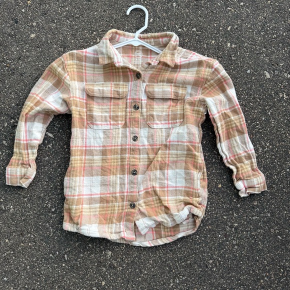 Shacket Flannel pink brown and cream colored 7/8 Wonder Nation - Picture 1 of 4